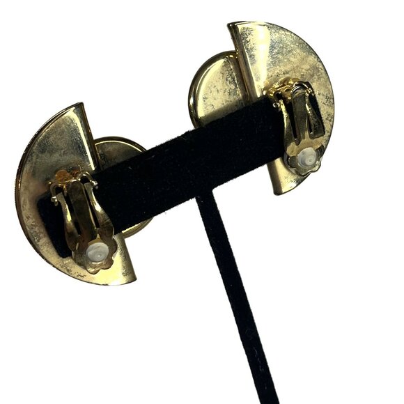 Gold Toned Half Moon & Green Clip On Earrings NWT VTG Sears Roebuck? 1980s - Picture 9 of 13